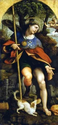 San Rocco (Heiliger Rochus). Gemälde von Cesare da Sesto (1477 - 1523). Mailand, Museo del Castello.