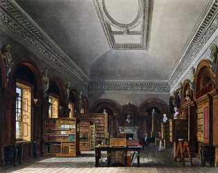Bibliothek der Königin, Gravur von Richard Reeve nach einer Zeichnung von Charles Wild, aus The History of the Royal Residences