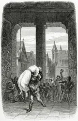Quasimodo rettet Esmeralda vor der Hinrichtung - Illustration aus Notre Dame de Paris, 19. Jahrhundert
