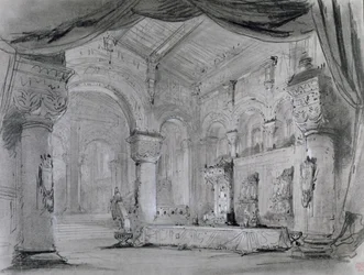 Bühnenbild des Palastinneren für eine Aufführung der Oper 