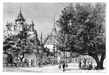 Eine Straße in Bangkok, Thailand, 1895