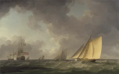 Schneidiger Segler in frischer Brise, mit anderen Schiffen