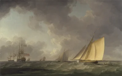 Kutter bei frischer Brise hart am Wind, mit anderen Schiffen