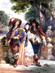 Die Herausforderung: eine Dame vermittelt zwischen zwei Kavaliere, 1862