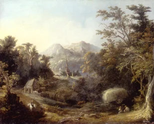Landschaft mit Bauernhof und Bergen, 1832
