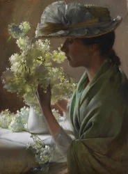 Dame mit einem Blumenstrauß (Schneebälle)