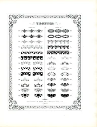 Sammlung dekorativer Vignetten und Zierelemente