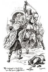 Athelstane wird von Bois-Guilbert in Ivanhoe mit einem Schwert geschlagen