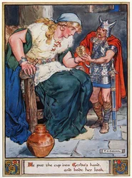 Er gab Gerda die Tasse in die Hand und befahl ihr zu schauen, Illustration aus 