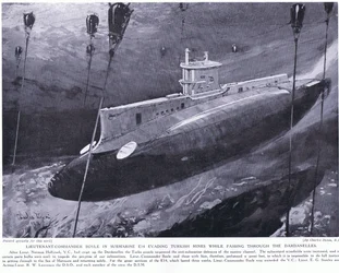 Lieutenant Commander Boyle erhält das Victoria-Kreuz für das Umgehen türkischer Minen in seinem U-Boot beim Durchqueren der Dardanellen, 1915