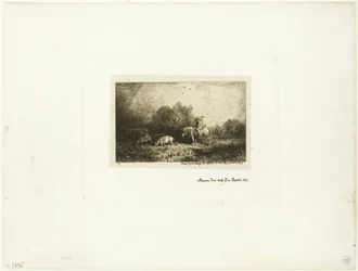 Landschaft mit Mann zu Pferd, Schweinen und Kuh
