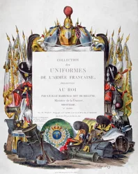 Frontispiz der Sammlung der Uniformen der französischen Armee, dem König präsentiert, 1823