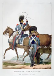 Uniform eines Regiments der Pferdeartillerie der königlichen Garde, Frankreich, 1823