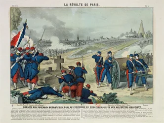 Niederlage der Rebellen, die auf dem Friedhof von Père Lachaise und auf dem Chaumont-Hügel verschanzten, 1871