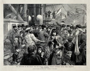 Die russischen Juden werden vor der Auswanderung aus Liverpool von einem Arzt untersucht, 1891