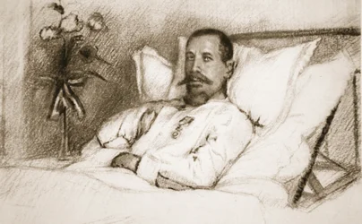 Ein Anführer, dessen Verwundung Sir Ian Hamilton als Unglück bezeichnet hat: General Gouraud im Krankenhaus in Paris, aus „The Illustrated War News“, 1915