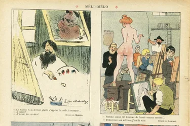 Illustration von Chas-Laborde (1886-1941) in Le Rire, 21/03/08 - Meli-Melo - Kunst, Lehre, Nacktheit - Modell (das posiert)