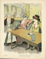 Illustration von Chas-Laborde (1886-1941) in Le Smile, Nr. 9, 27/02/13 - Geschäft - Restaurant Cafés, Mode, Hut - Gier, Geiz - Frauen