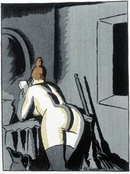 Nackte Frau, Rückenansicht, lesend - von Pierre Mac Orlan, ill. von Chas. Laborde (Charles Laborde) (1886-1941), Ausgabe des Banners