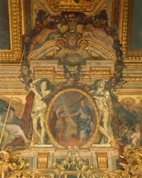 Detail der Dekorationen von Charles Le Brun, Spiegelsaal, Schloss Versailles