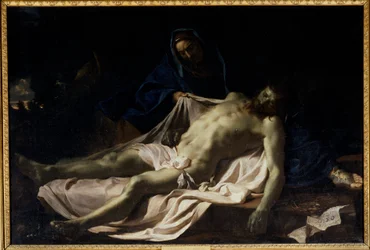 Der tote Christus auf den Knien der Jungfrau Pieta. Gemälde von Charles Lebrun