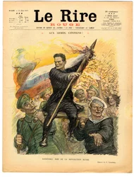 Titelblatt von „Das rote Lachen“, Satirisch in Farben