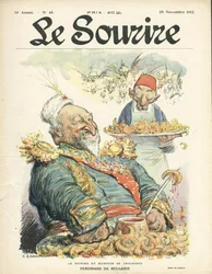 Illustration von Charles Leandre für das Cover von Le Smile, Nr. 48, 28/11/12 - Das Lächeln des Croissant-Esser - Türkei, Orient, Balkan, Bulgarien - Ferdinand von Bulgarien