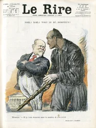 Illustration von Charles Leandre (1862-1934) für das Titelblatt von Le Rire, 23/12/22 - Noel Noel - Präsident der Republik - Poincaré Raymond, Mussolini Benito, Tamer