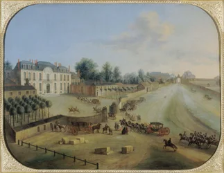 Ansicht des Château de la Muette mit der Ankunft von König Ludwig XV., um 1738