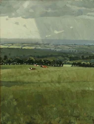 Herbstlandschaft mit ruhenden Rindern