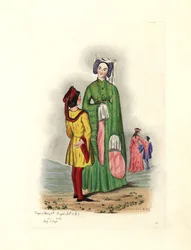 Typisches Frauenkostüm zur Zeit von Heinrich V., Illustration aus 
