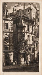 Radierungen von Paris: Haus mit einem Turm, Weberstraße