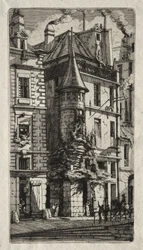 Radierungen von Paris: Haus mit einem Turm, Weberstraße