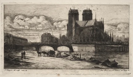 Radierungen von Paris: Die Apsis der Kathedrale Notre Dame