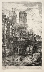 Radierungen von Paris: Die kleine Brücke, 1850