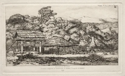 Einheimische Scheunen und Hütten in Akaroa, Banks-Halbinsel, 1845