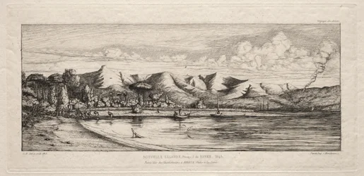 Seine-Fischen vor dem Holzkohlenbrenner-Punkt, Akaroa, Banks-Halbinsel, 1845