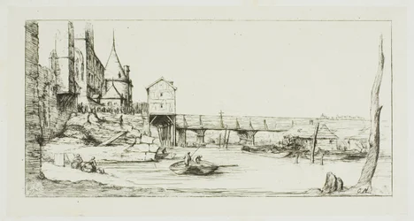 Die Fußgängerbrücke, die vorübergehend die Pont-au-Change ersetzt, Paris, nach dem Brand von 1621