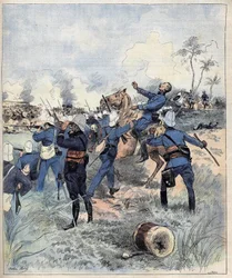 Kommandant Faurax starb in der Schlacht von Dogba am 19. September 1892 in Dahomey (heute Benin) nach dem Aquarell von Morel von 1892