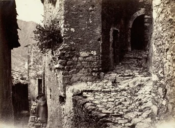 Eine Straße in Sainte-Agnès in der Nähe von Roquebrune, ca. 1865