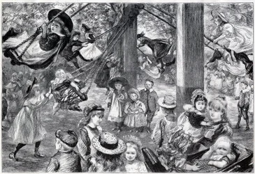 Ein Freiluft-Kindergymnasium im Battersea Park, London - 1898 - nach dem Leben gezeichnet von Paul Renouard