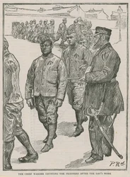 Der Hauptwärter zählt die Gefangenen nach einem Arbeitstag