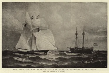 Das Rennen um den America Cup, die Cambria umrundet Sandy Hook