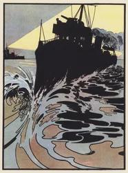 Ein Zerstörer versucht, dem Suchscheinwerfer zu entkommen