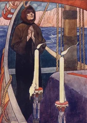 Ein Mönch wurde in einer Vision angewiesen, die Gebeine von Andreas an Bord eines bestimmten Schiffes zu bringen