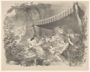 Ballettszene mit Nymphen (Aankondigingsbiljetten van balletten en toneelstukken opgevoerd in de Amsterdamse Stadsschouwburg)