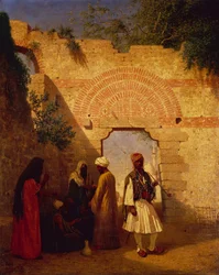 Araber vor einem Tor, Damaskus, Syrien