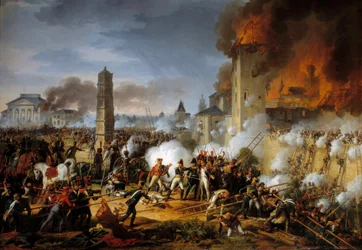 Angriff und Eroberung von Regensburg durch Marschall Lannes am 23.04.1809. Gemälde von Charles Thévenin (1764-1838) 1810