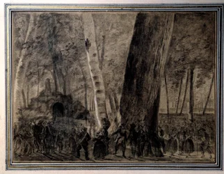 Französische Revolution: „Der Leichnam von Jean-Paul Marat (1743-1793) wird im Garten der Cordeliers beigesetzt“ Zeichnung von Charles Thevenin (1764-1838) 1793 Versailles, Musée Lambinet