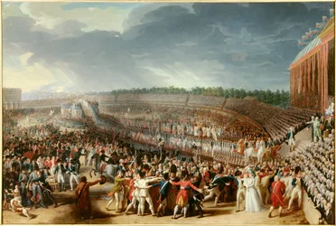 Französische Revolution: „Das Föderationsfest am 14. Juli 1790 auf dem Marsfeld“, 1790. Maße: 1,27 x 1,83 m. Paris, Musée Carnavalet
